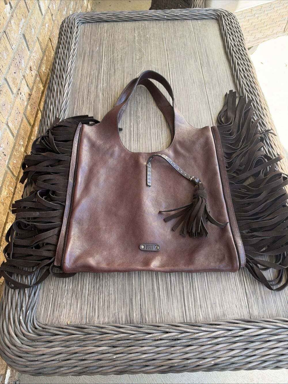 Frye Leather Fringe Tote Bag Brown Women's